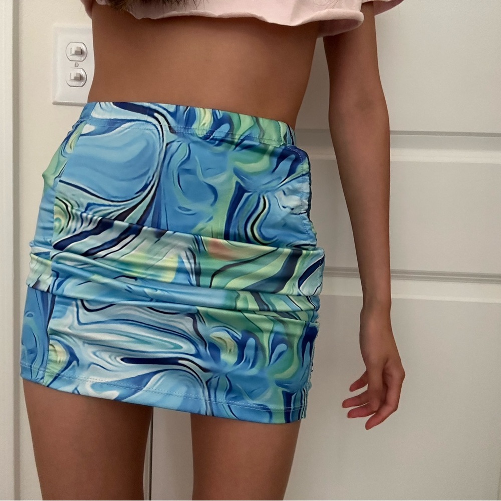 blue and green mini skirt